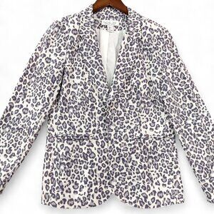 Rachel Zoe Blazer Womens Large Leopard Print Linen Jacket Trendy Animal Print
